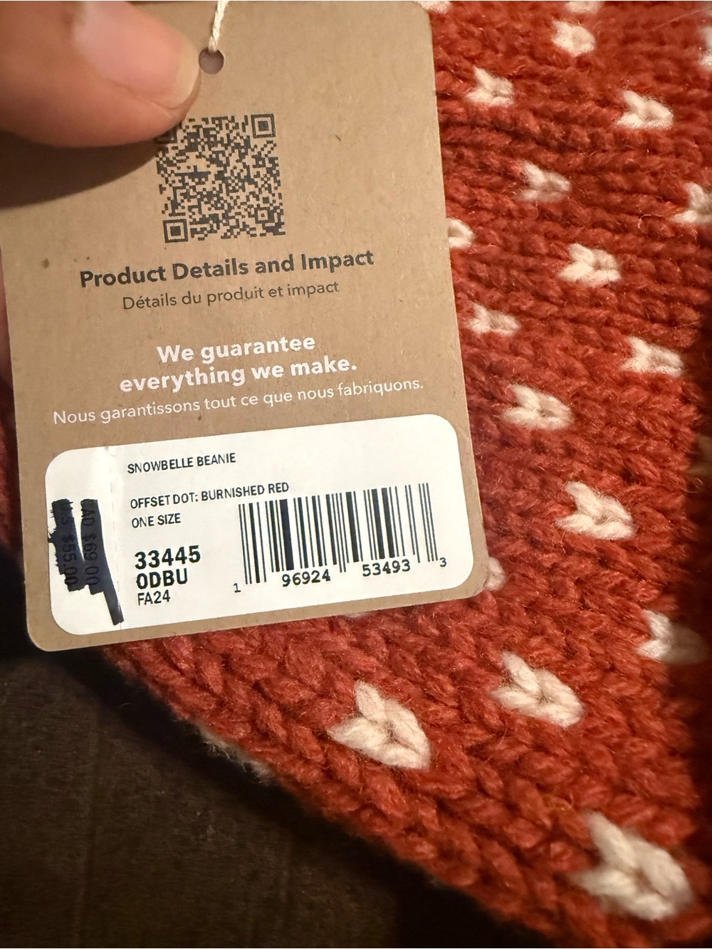 Patagonia women’s Pom Pom Beanie - Rust with Cream Accents - Picture 5 of 6